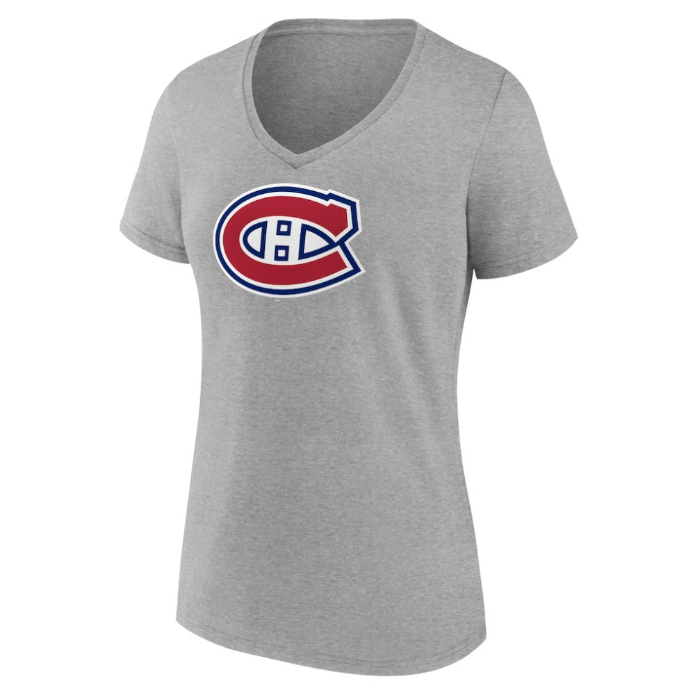 Montreal Canadiens Women's Primary Logo Team V-Neck T-Shirt - Heather Gray - NHL 5221161