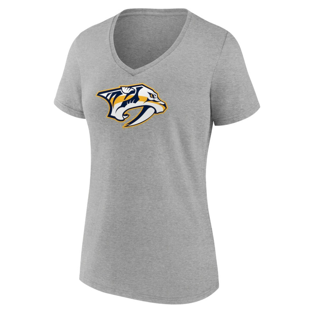 Nashville Predators Women's Primary Logo Team V-Neck T-Shirt - Heather Gray - NHL 5221162