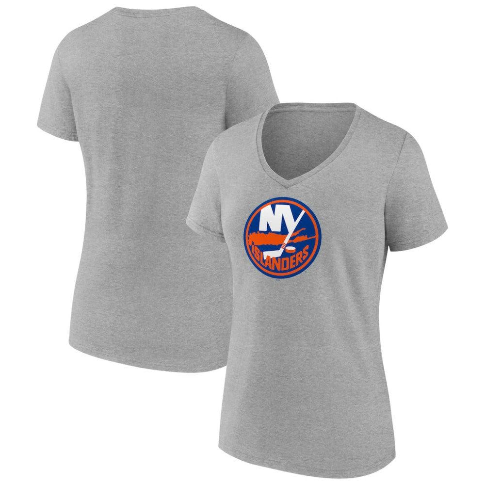New York Islanders Women's Primary Logo Team V-Neck T-Shirt - Heather Gray - NHL 5221164