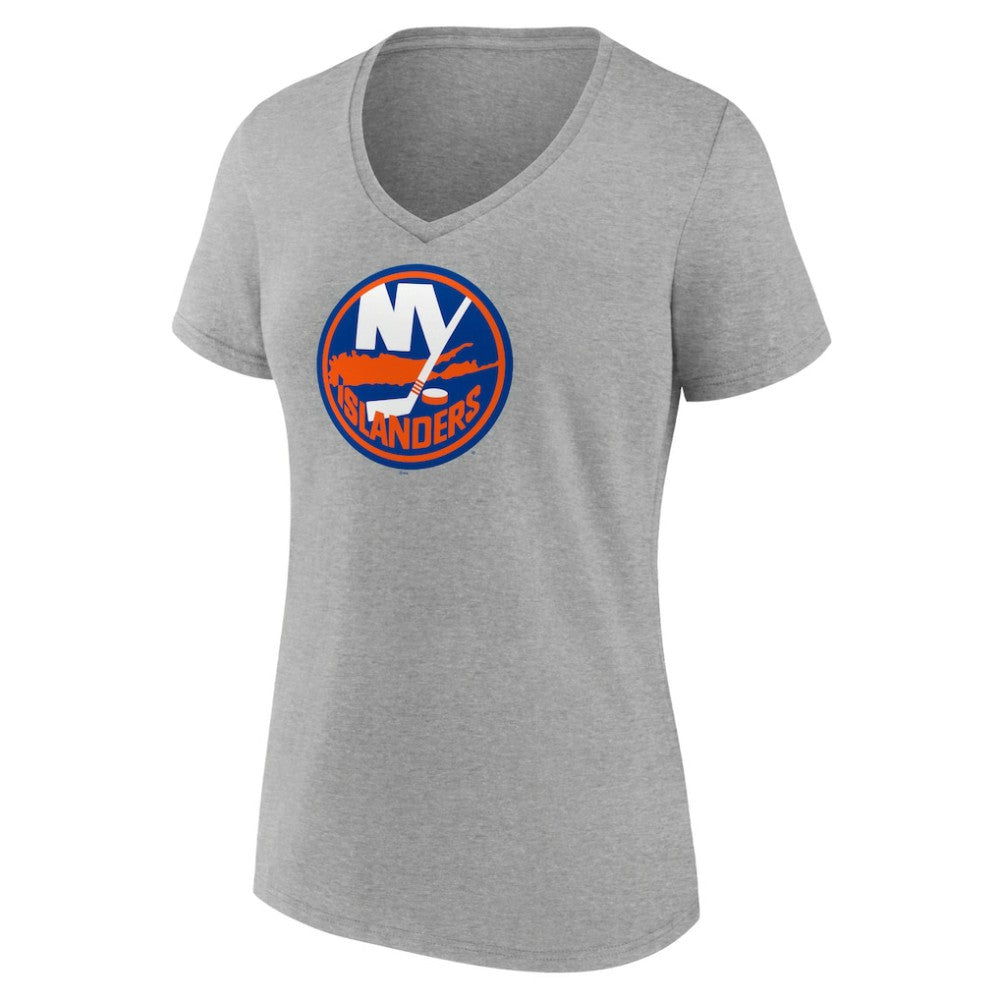 New York Islanders Women's Primary Logo Team V-Neck T-Shirt - Heather Gray - NHL 5221164