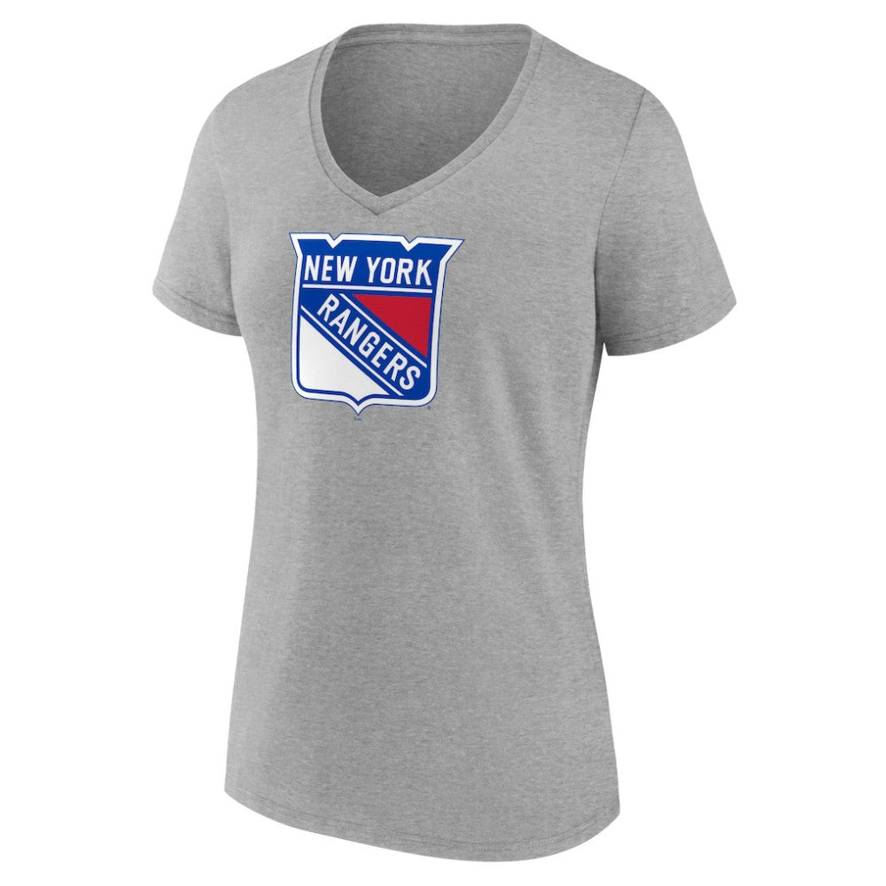 New York Rangers Women's Primary Logo Team V-Neck T-Shirt - Heather Gray - NHL 5221165