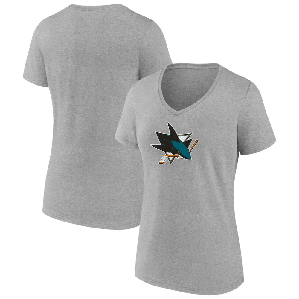 San Jose Sharks Women's Primary Logo Team V-Neck T-Shirt - Heather Gray - NHL 5221168