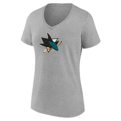 San Jose Sharks Women's Primary Logo Team V-Neck T-Shirt - Heather Gray - NHL 5221168