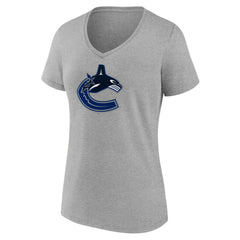 Vancouver Canucks Women's Primary Logo Team V-Neck T-Shirt - Heather Gray - NHL 5221172