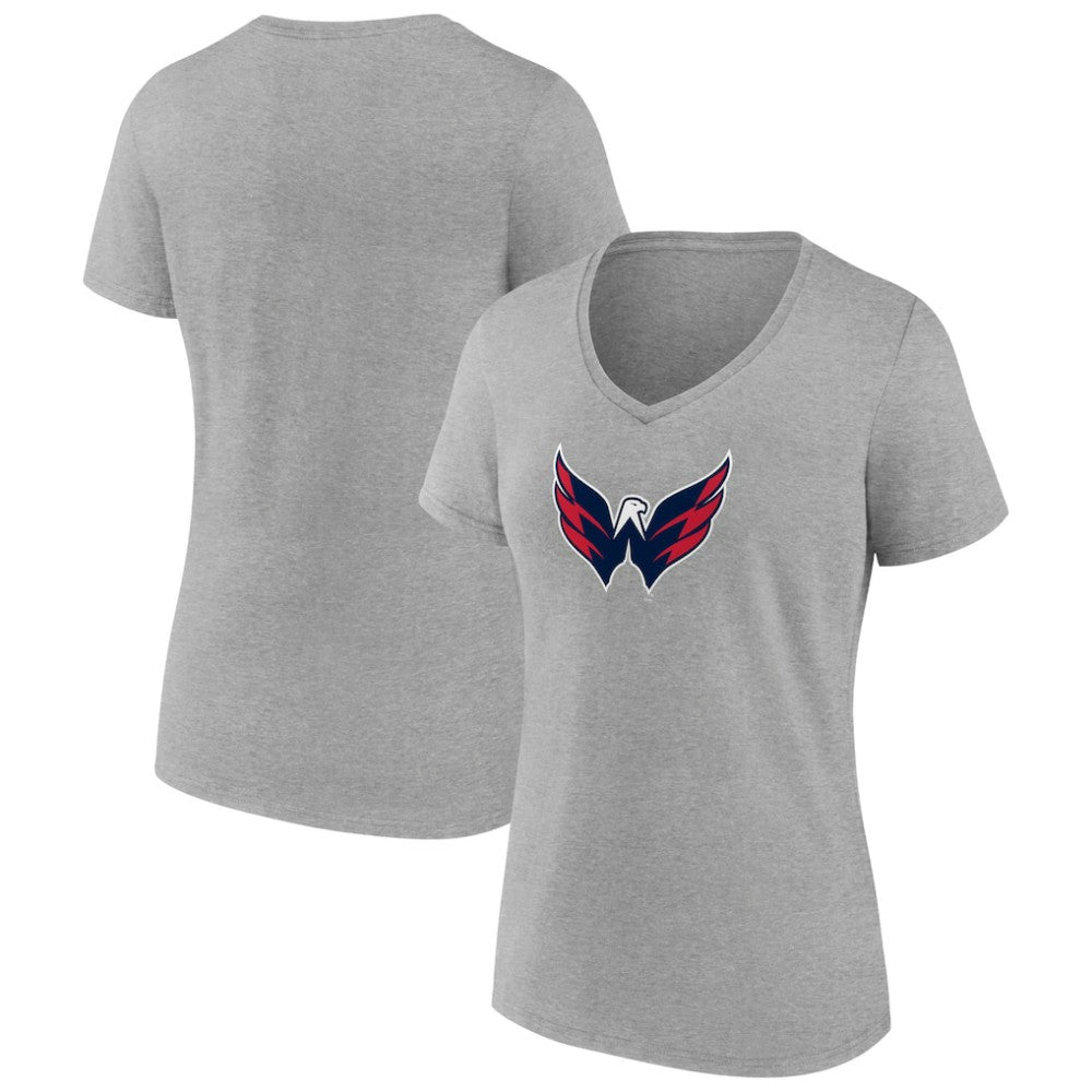 Washington Capitals Women's Primary Logo Team V-Neck T-Shirt - Heather Gray - NHL 5221175