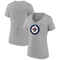 Winnipeg Jets Women's Primary Logo Team V-Neck T-Shirt - Heather Gray - NHL 5221176