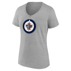 Winnipeg Jets Women's Primary Logo Team V-Neck T-Shirt - Heather Gray - NHL 5221176