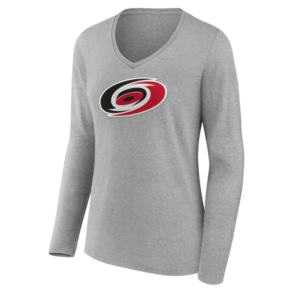Carolina Hurricanes Women's Primary Logo Team Long Sleeve V-Neck T-Shirt - Heather Gray - NHL 5221180