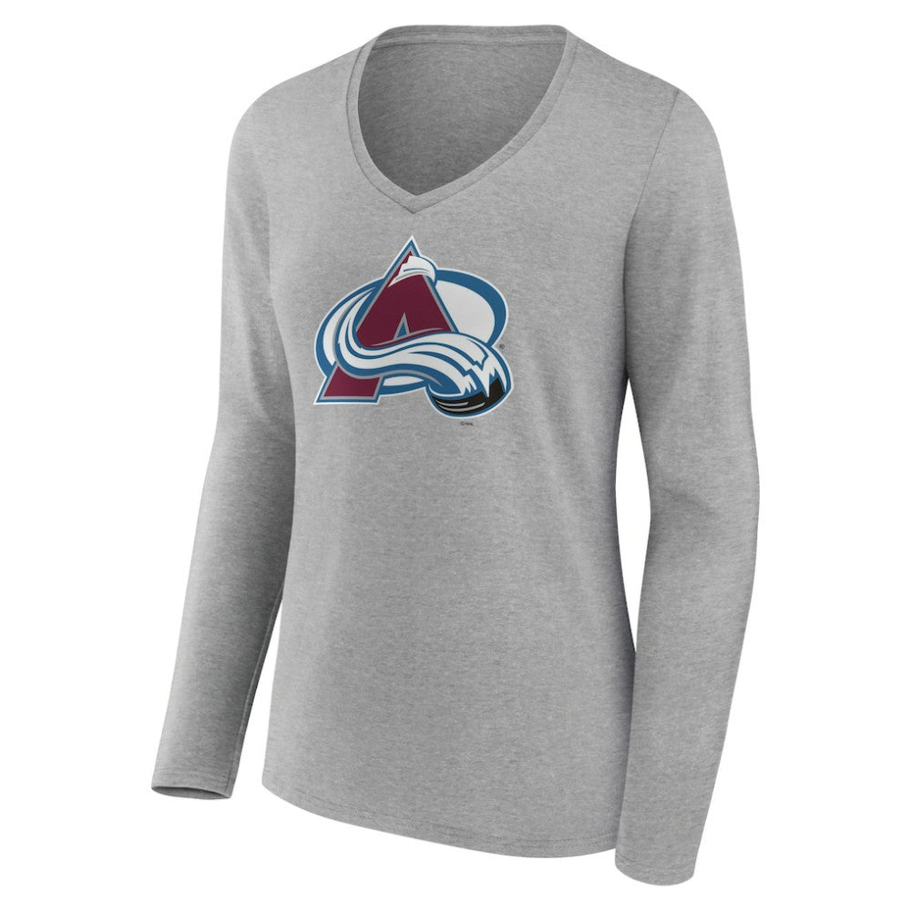 Colorado Avalanche Women's Primary Logo Team Long Sleeve V-Neck T-Shirt - Heather Gray - NHL 5221181
