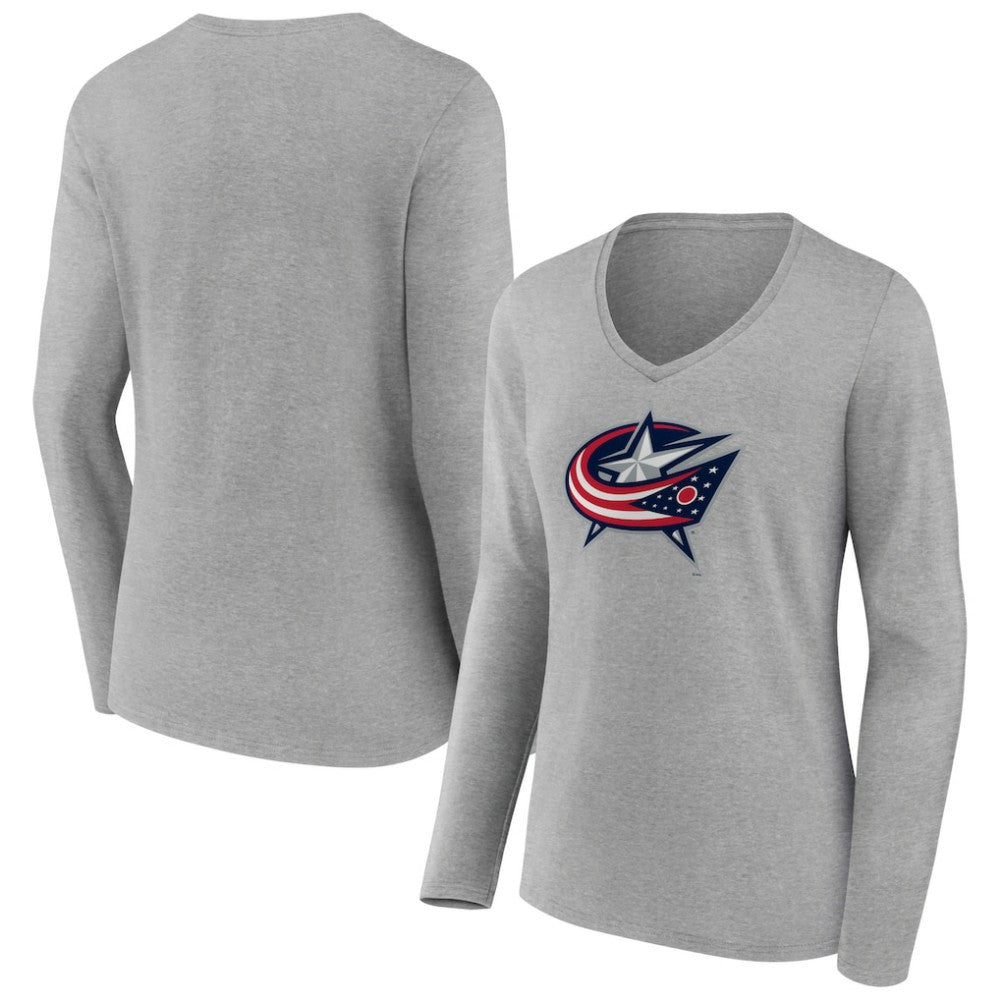 Columbus Blue Jackets Women's Primary Logo Team Long Sleeve V-Neck T-Shirt - Heather Gray - NHL 5221182