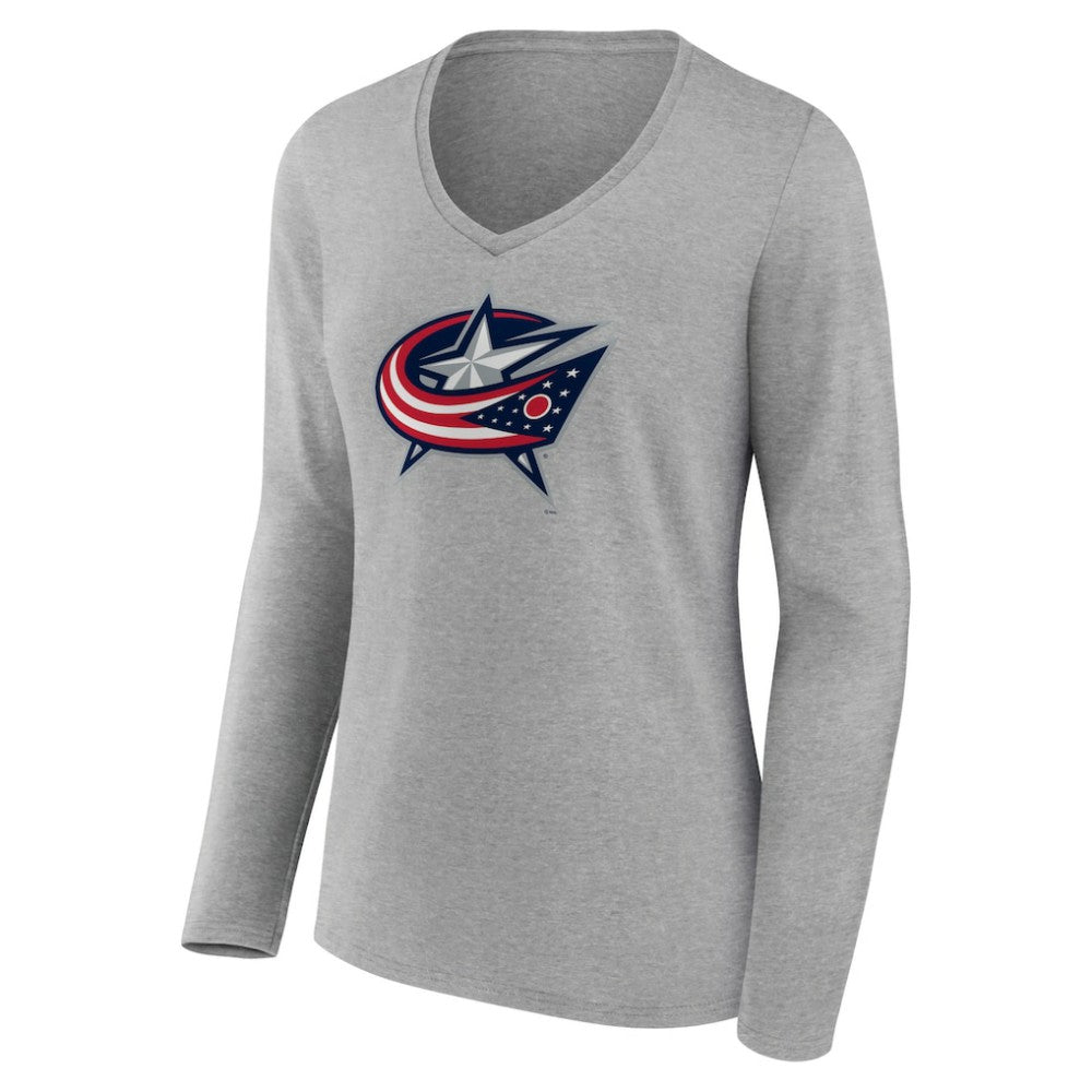 Columbus Blue Jackets Women's Primary Logo Team Long Sleeve V-Neck T-Shirt - Heather Gray - NHL 5221182