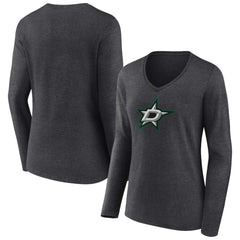 Dallas Stars Women's Primary Team Logo Long Sleeve V-Neck T-Shirt - Heather Charcoal - NHL 5221183