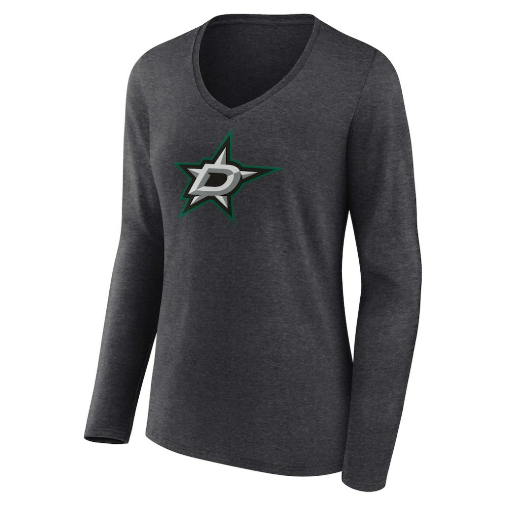 Dallas Stars Women's Primary Team Logo Long Sleeve V-Neck T-Shirt - Heather Charcoal - NHL 5221183
