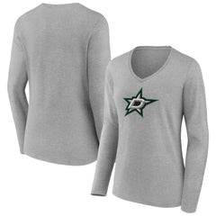 Dallas Stars Women's Primary Logo Team Long Sleeve V-Neck T-Shirt - Heather Gray - NHL 5221184