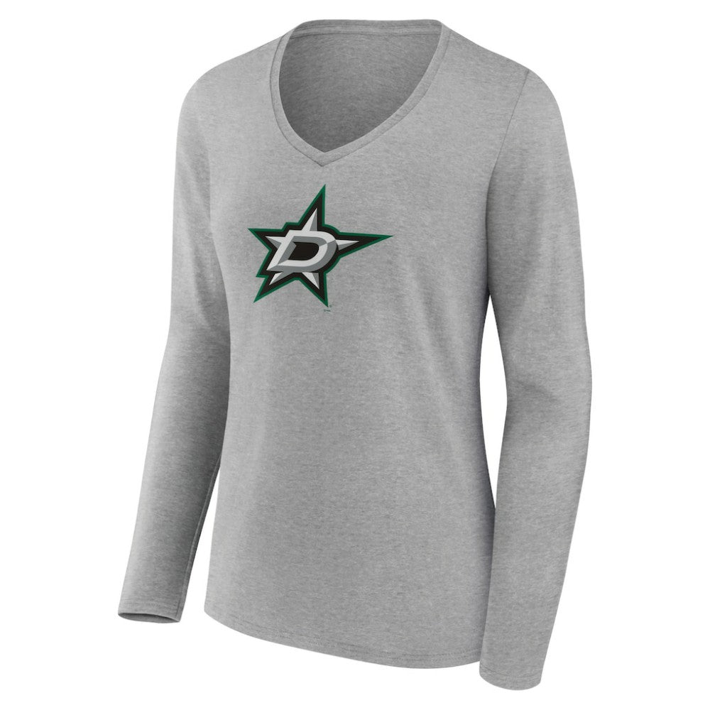 Dallas Stars Women's Primary Logo Team Long Sleeve V-Neck T-Shirt - Heather Gray - NHL 5221184