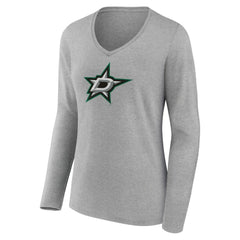 Dallas Stars Women's Primary Logo Team Long Sleeve V-Neck T-Shirt - Heather Gray - NHL 5221184