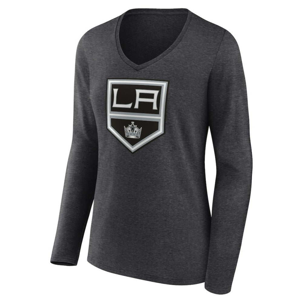 Los Angeles Kings Women's Primary Team Logo Long Sleeve V-Neck T-Shirt - Heather Charcoal - NHL 5221187