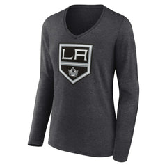 Los Angeles Kings Women's Primary Team Logo Long Sleeve V-Neck T-Shirt - Heather Charcoal - NHL 5221187