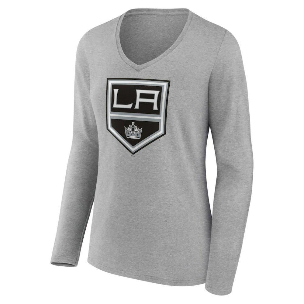Los Angeles Kings Women's Primary Logo Team Long Sleeve V-Neck T-Shirt - Heather Gray - NHL 5221188