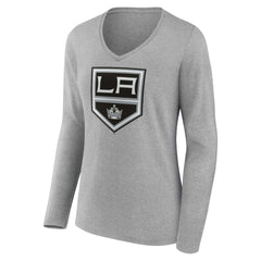 Los Angeles Kings Women's Primary Logo Team Long Sleeve V-Neck T-Shirt - Heather Gray - NHL 5221188