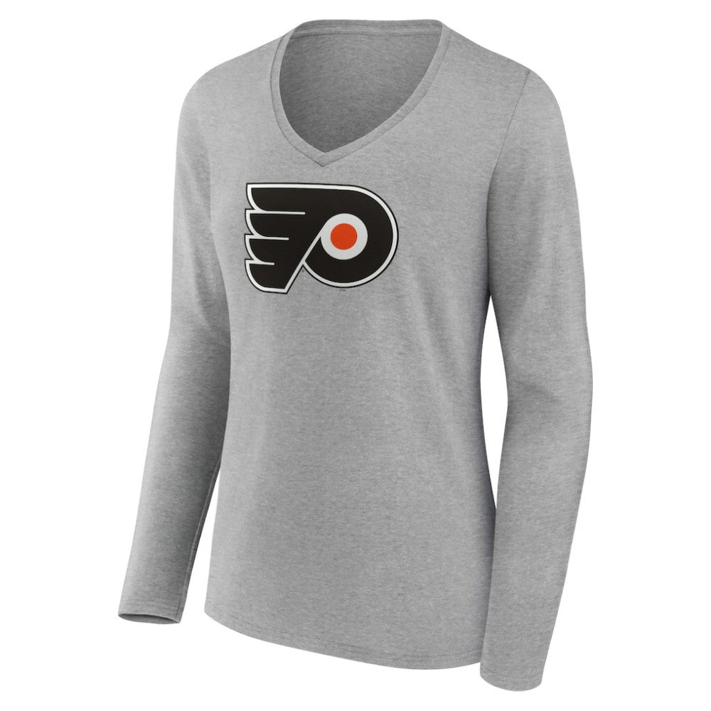 Philadelphia Flyers Women's Primary Logo Team Long Sleeve V-Neck T-Shirt - Heather Gray - NHL 5221197