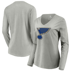 St. Louis Blues Women's Primary Logo Team Long Sleeve V-Neck T-Shirt - Heather Gray - NHL 5221201