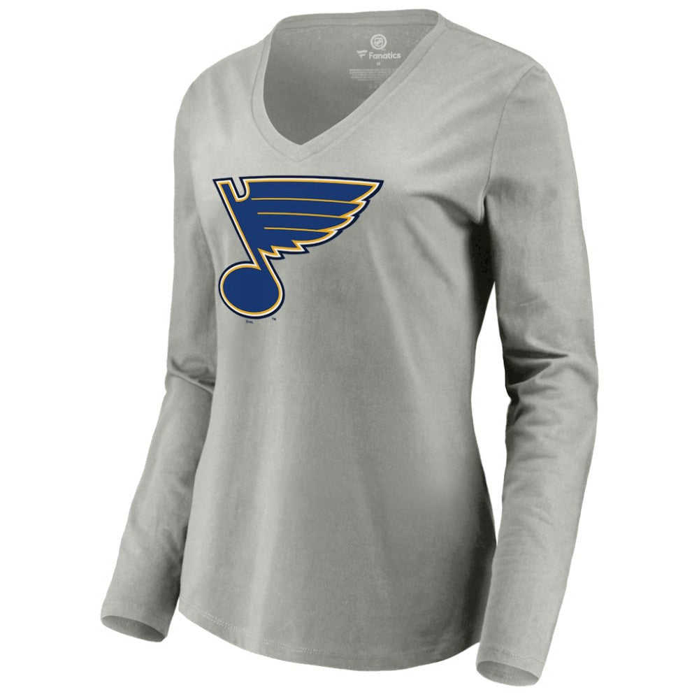 St. Louis Blues Women's Primary Logo Team Long Sleeve V-Neck T-Shirt - Heather Gray - NHL 5221201
