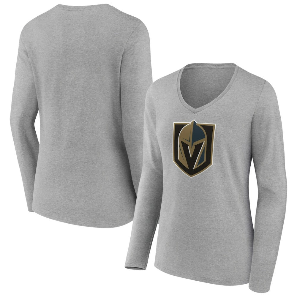 Vegas Golden Knights Women's Primary Logo Team Long Sleeve V-Neck T-Shirt - Heather Gray - NHL 5221204