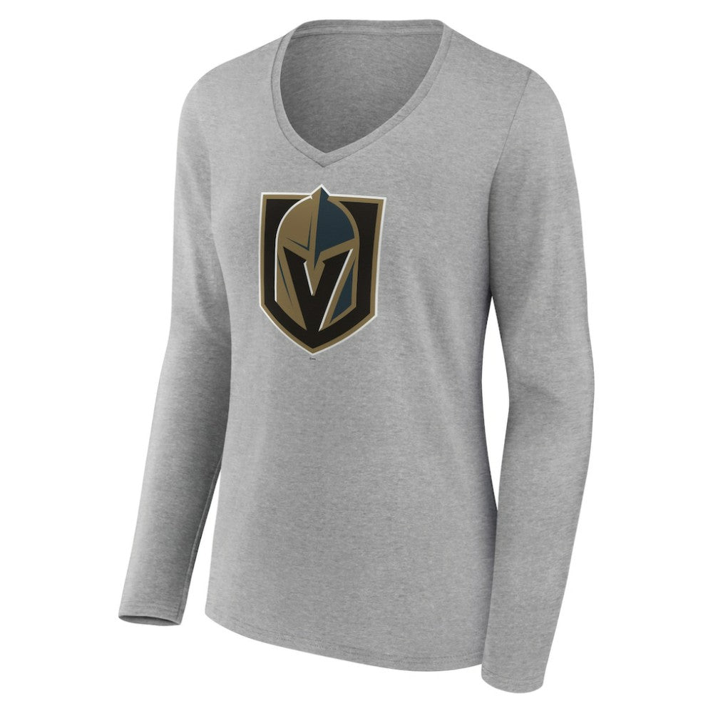 Vegas Golden Knights Women's Primary Logo Team Long Sleeve V-Neck T-Shirt - Heather Gray - NHL 5221204