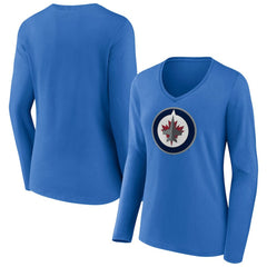 Winnipeg Jets Women's Primary Team Logo Long Sleeve V-Neck T-Shirt - Blue - NHL 5221220