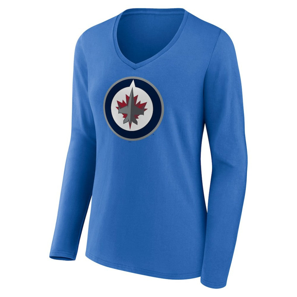 Winnipeg Jets Women's Primary Team Logo Long Sleeve V-Neck T-Shirt - Blue - NHL 5221220