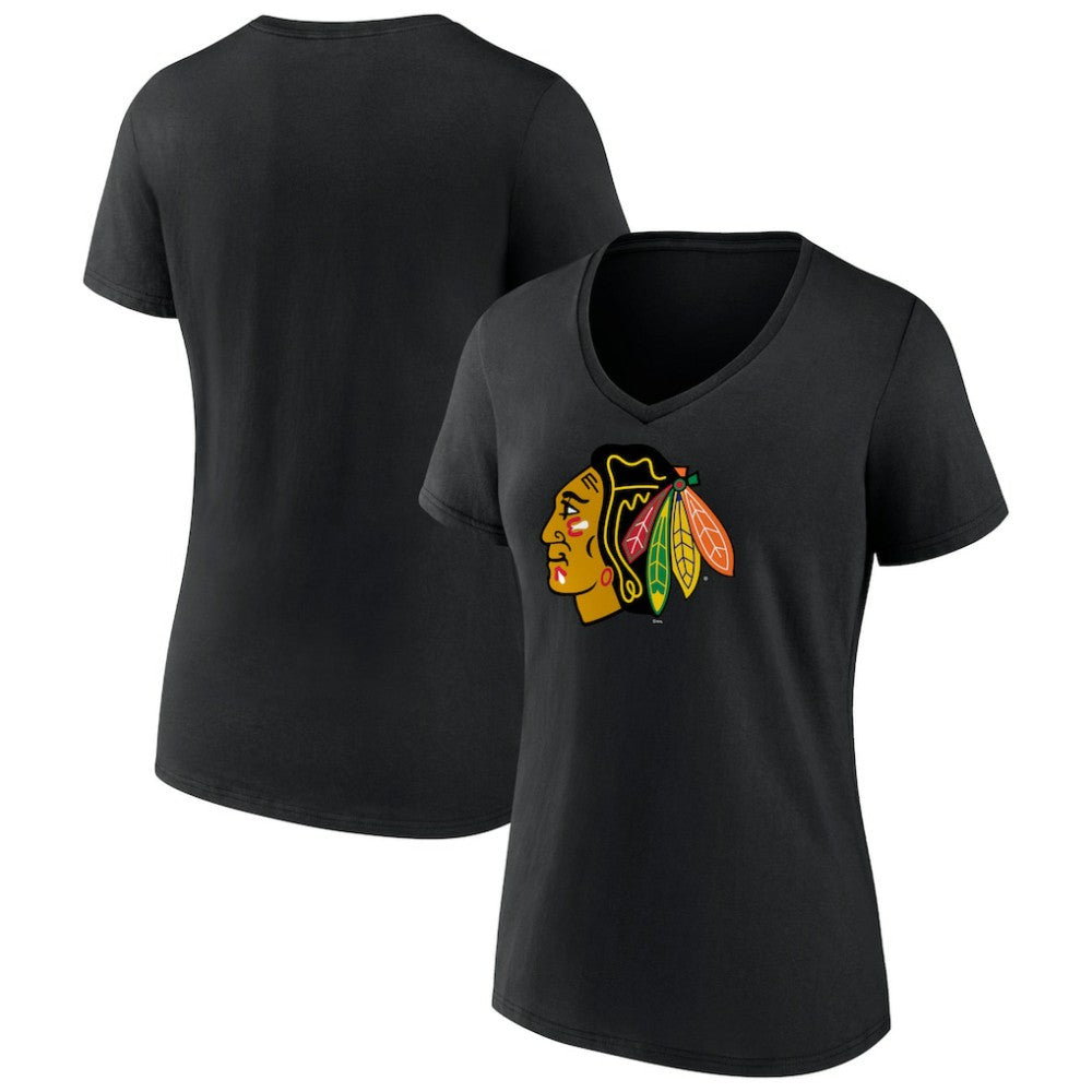 Chicago Blackhawks Women's Team Primary Logo V-Neck T-Shirt - Black - NHL 5221227
