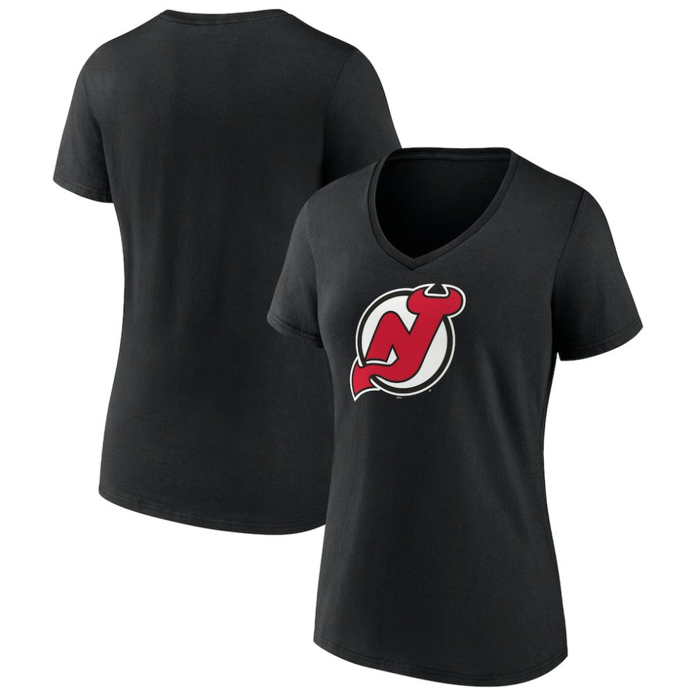 New Jersey Devils Women's Team Primary Logo V-Neck T-Shirt - Black - NHL 5221231