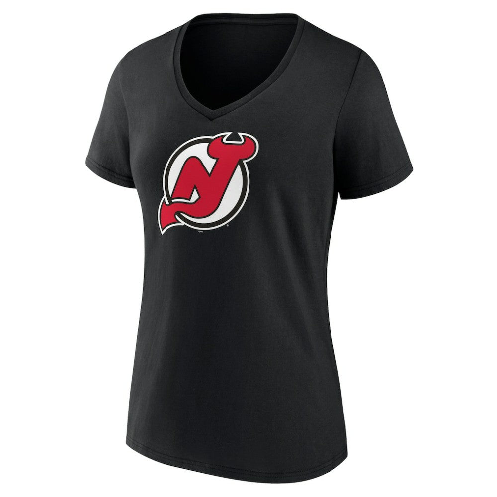 New Jersey Devils Women's Team Primary Logo V-Neck T-Shirt - Black - NHL 5221231