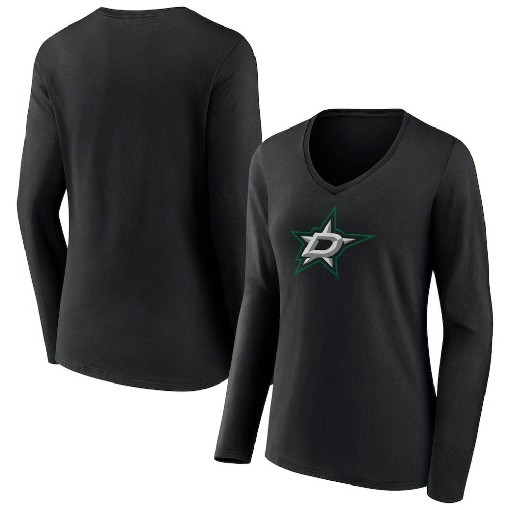 Dallas Stars Women's Primary Team Logo Long Sleeve V-Neck T-Shirt - Black - NHL 5221234