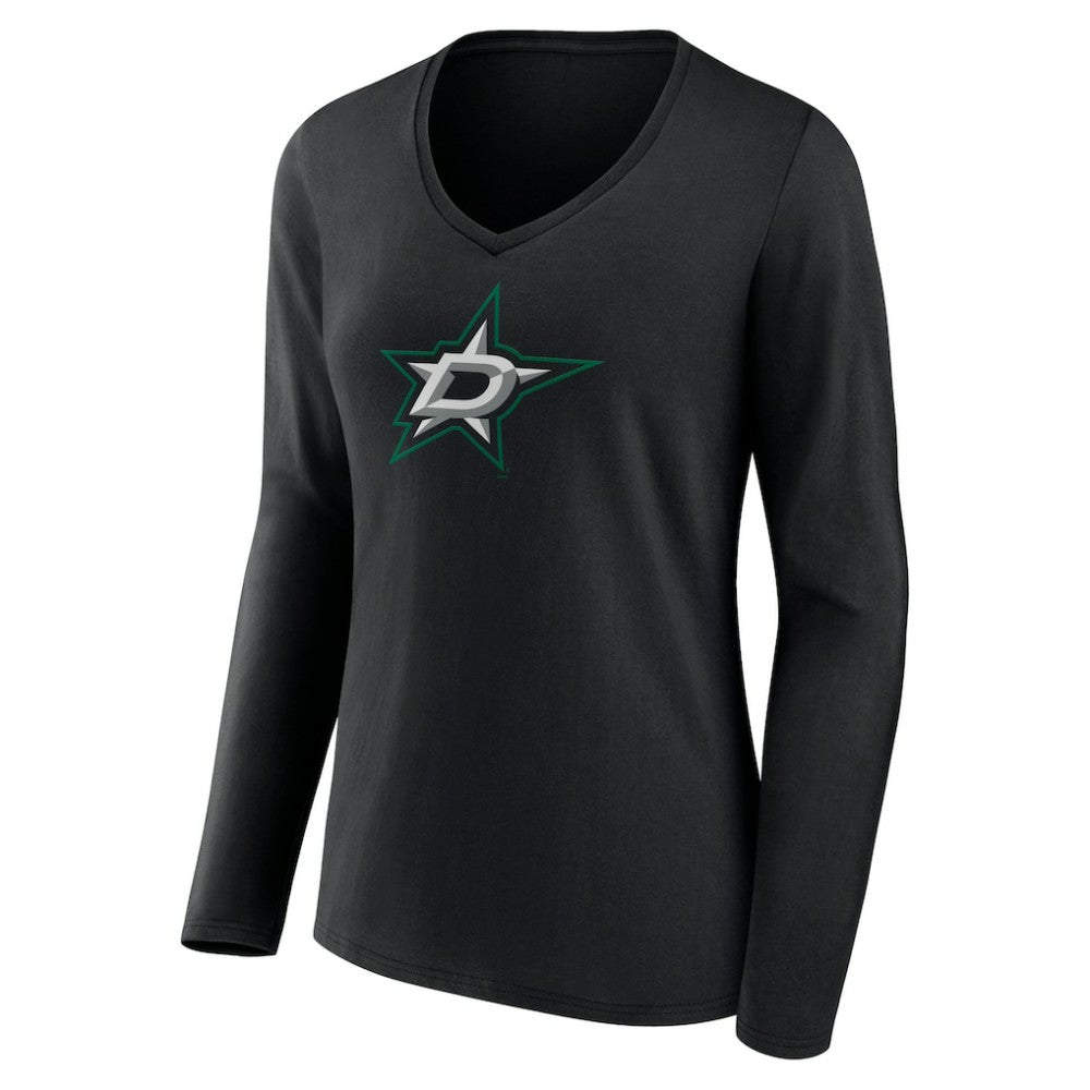 Dallas Stars Women's Primary Team Logo Long Sleeve V-Neck T-Shirt - Black - NHL 5221234