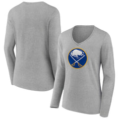 Buffalo Sabres Women's Primary Logo Team Long Sleeve V-Neck T-Shirt - Heather Gray - NHL 5221241