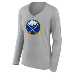Buffalo Sabres Women's Primary Logo Team Long Sleeve V-Neck T-Shirt - Heather Gray - NHL 5221241