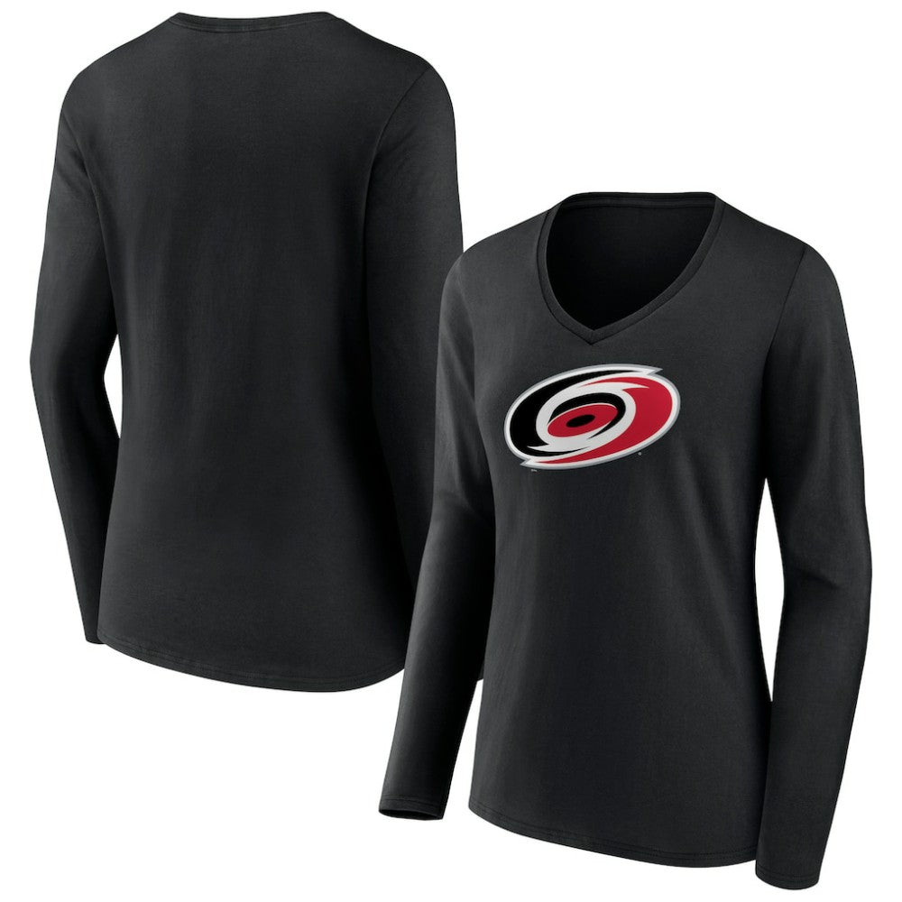 Carolina Hurricanes Women's Primary Team Logo Long Sleeve V-Neck T-Shirt - Black - NHL 5221242