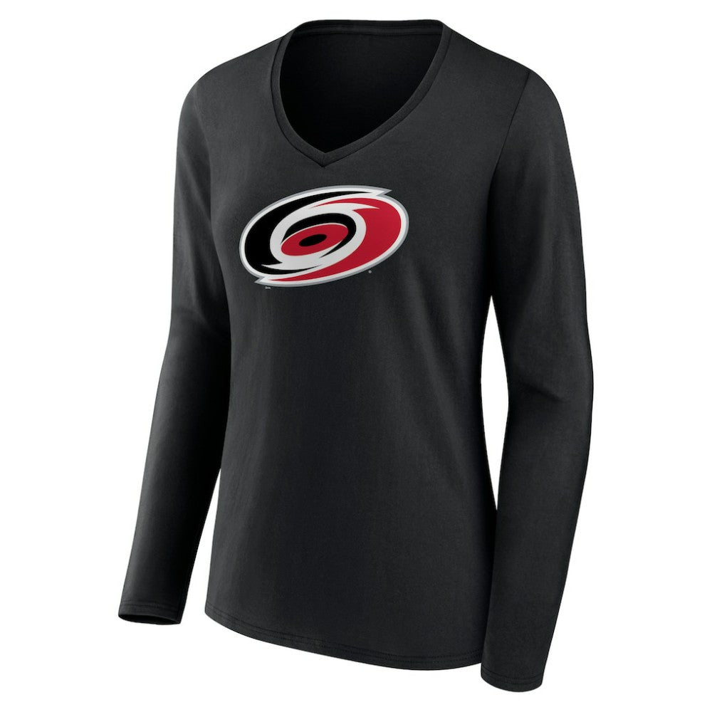 Carolina Hurricanes Women's Primary Team Logo Long Sleeve V-Neck T-Shirt - Black - NHL 5221242