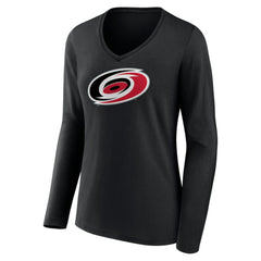 Carolina Hurricanes Women's Primary Team Logo Long Sleeve V-Neck T-Shirt - Black - NHL 5221242