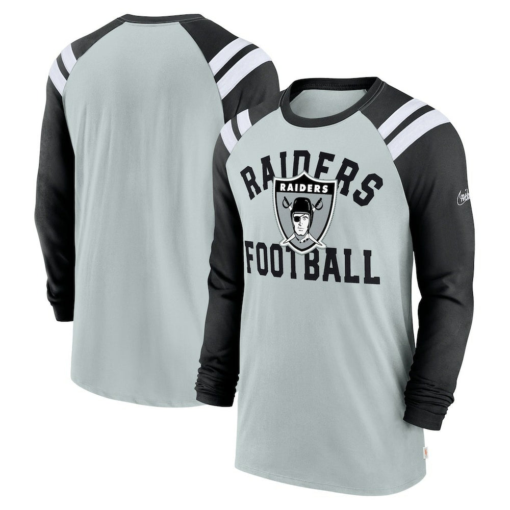 Nike Las Vegas Raiders Classic Arc Raglan Tri-Blend Long Sleeve T-Shirt Silver/Black