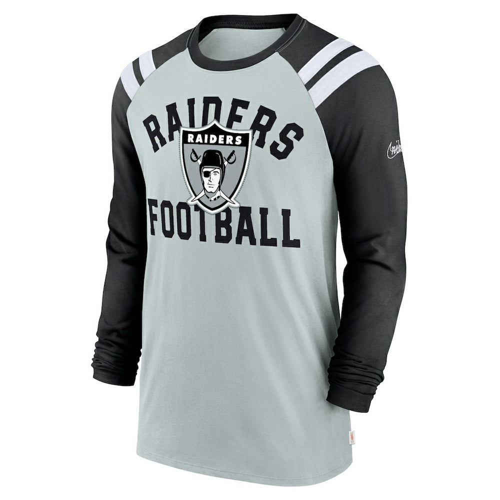 Nike Las Vegas Raiders Classic Arc Raglan Tri-Blend Long Sleeve T-Shirt Silver/Black