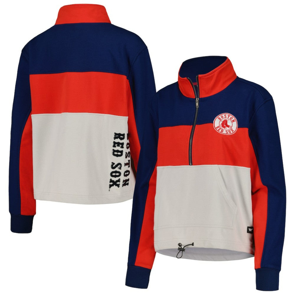 Boston Red Sox The Wild Collective Women's Color Block Half-Zip Jacket - Navy/Red - MLB Online