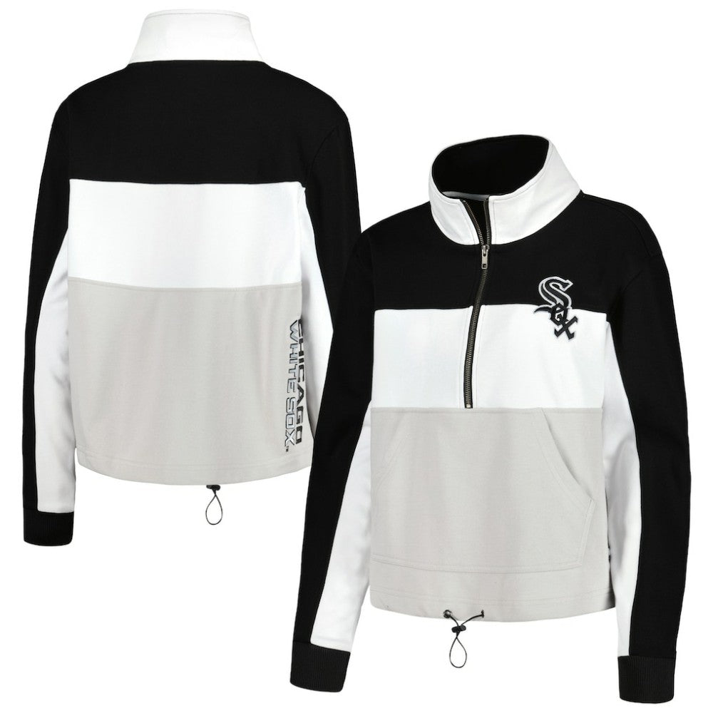 Chicago White Sox The Wild Collective Women's Color Block Half-Zip Jacket - Black/White - MLB Sale