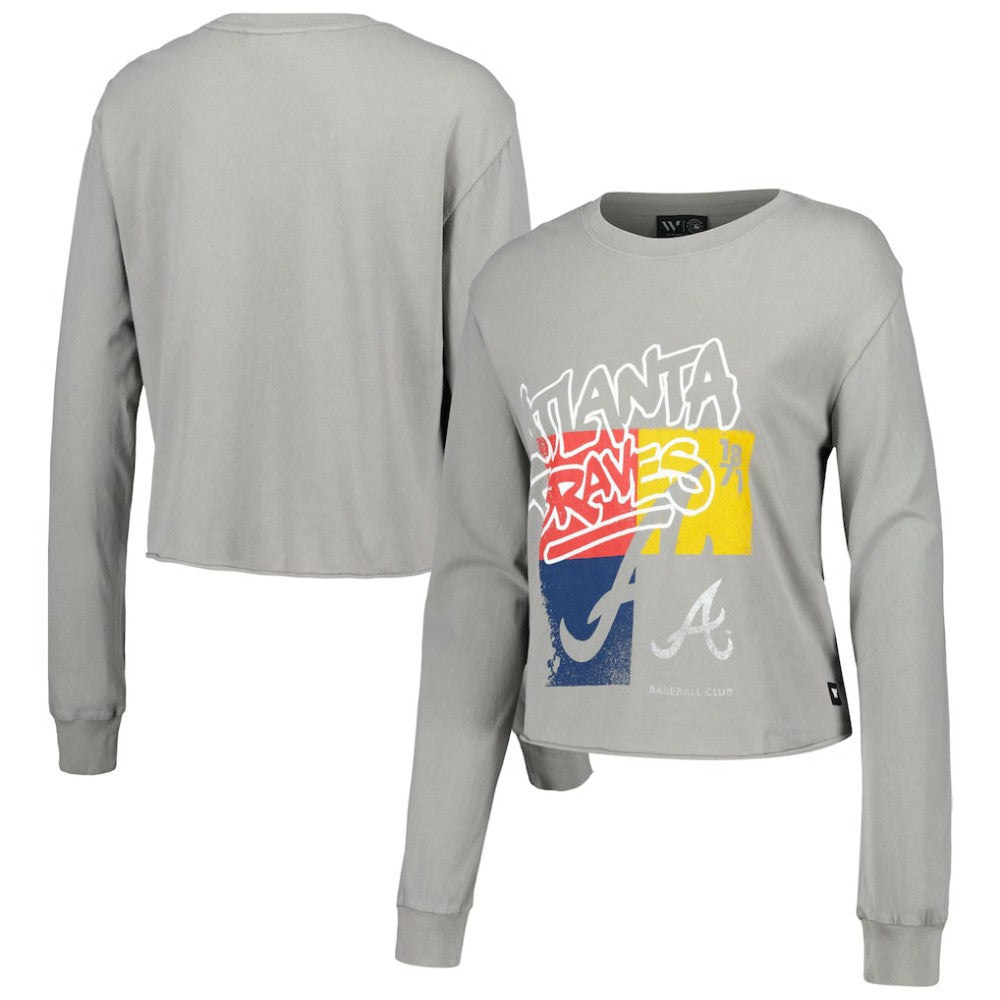 Atlanta Braves The Wild Collective Women's Cropped Long Sleeve T-Shirt - Gray - MLB Discount