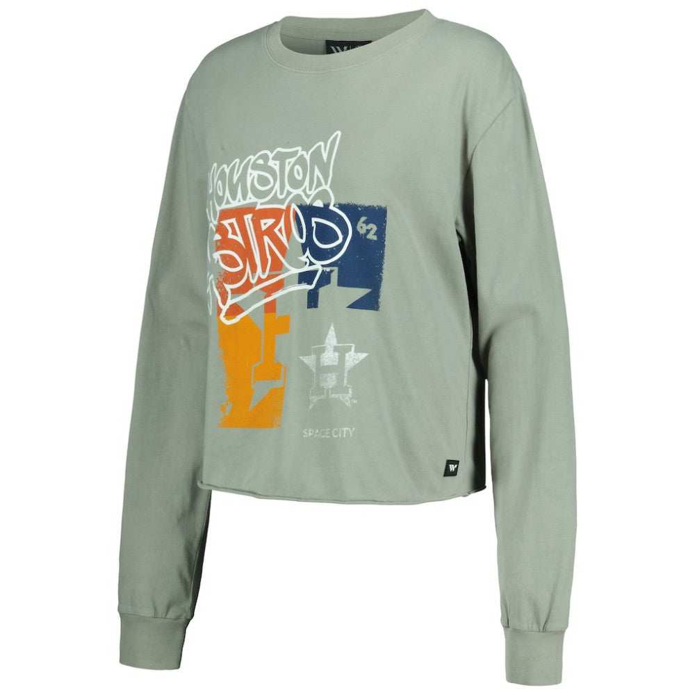Houston Astros The Wild Collective Women's Cropped Long Sleeve T-Shirt - Gray - MLB on Sale