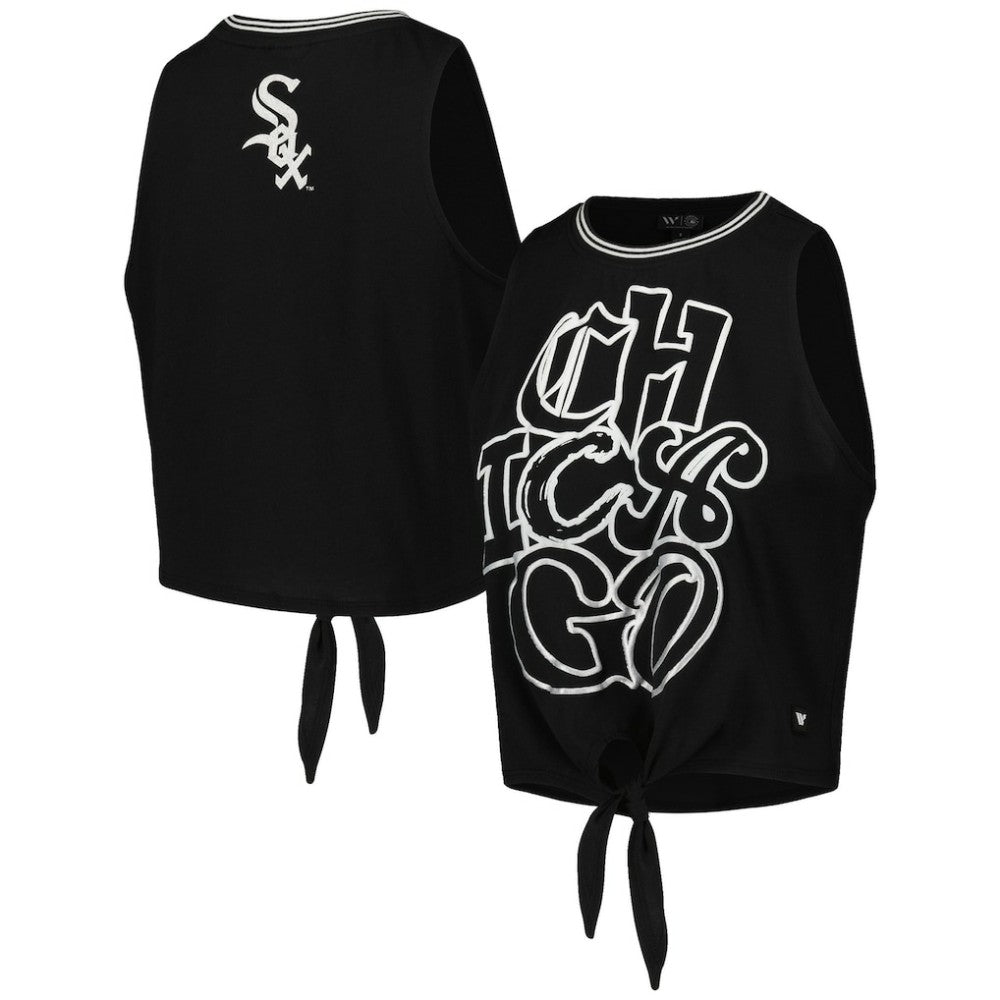 Chicago White Sox The Wild Collective Women's Twisted Tie Front Tank Top - Black - MLB on Sale