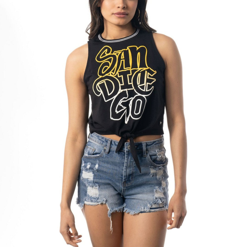 San Diego Padres The Wild Collective Women's Twisted Tie Front Tank Top - Black - MLB Online