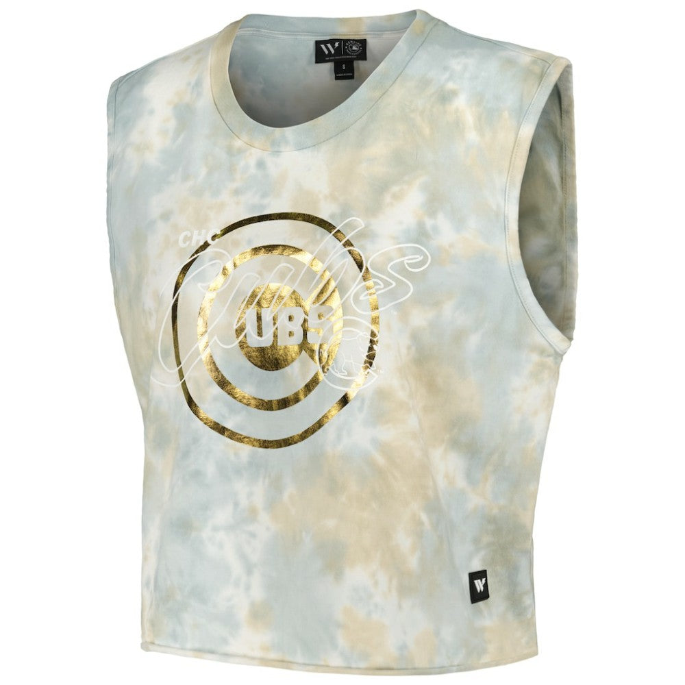 Chicago Cubs The Wild Collective Women's Washed Muscle Tank Top - White - MLB Lifestyle